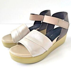 Naked Feet Size 10 Koda Strappy Leather Platform Wedge Sandals Ankle Strape Str…